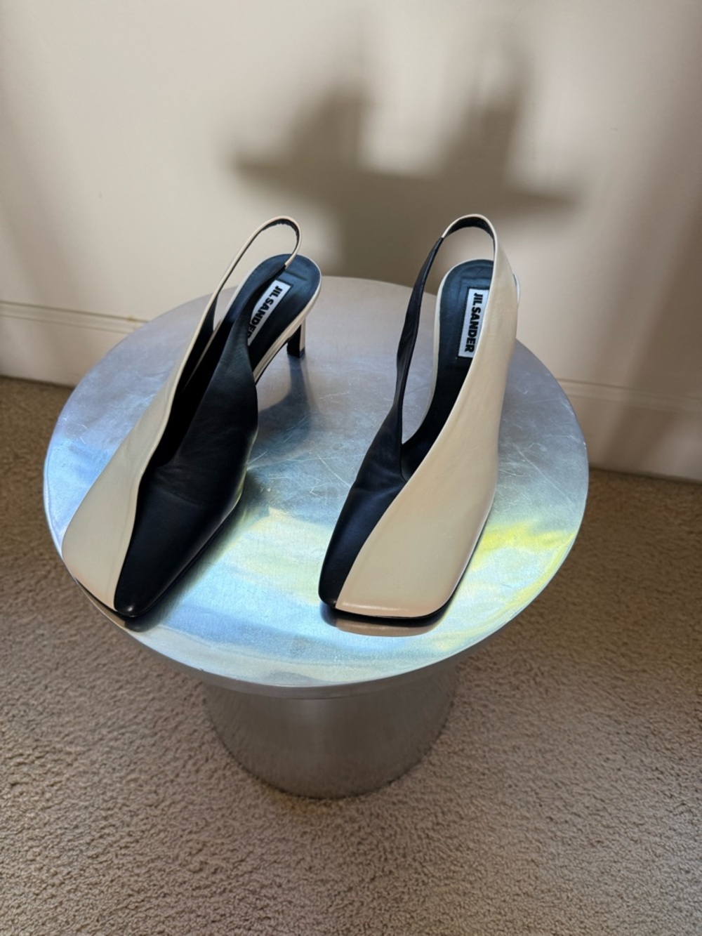 Jil Sander Two-Tone Black and White Slingback Pumps